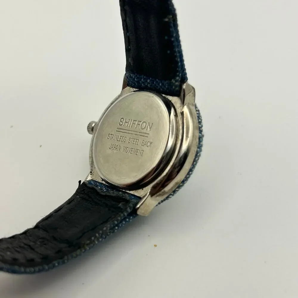 Shiffon Blue Denim Fabric Band and Case Cover Women’s Quartz Watch New Battery